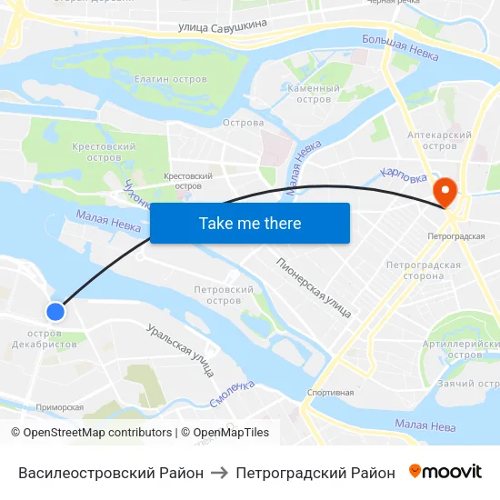 Василеостровский Район to Петроградский Район map