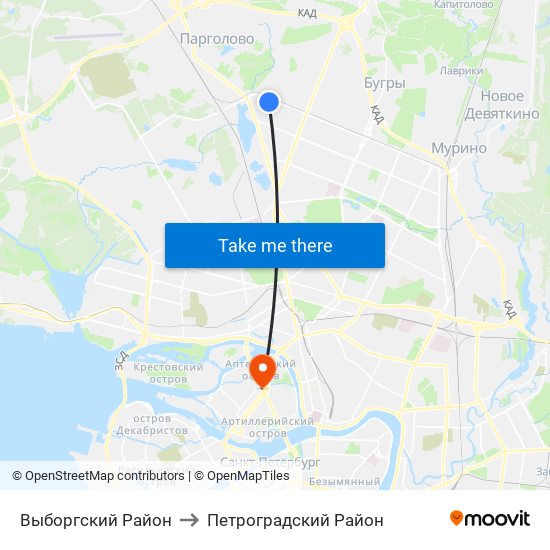 Выборгский Район to Петроградский Район map