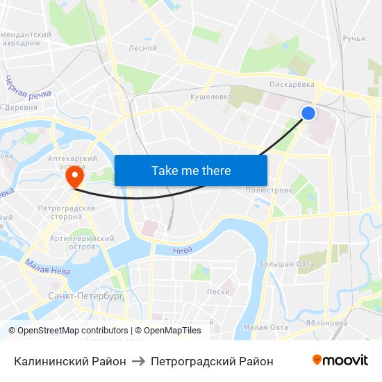 Калининский Район to Петроградский Район map