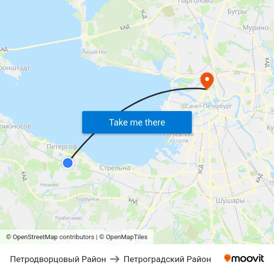 Петродворцовый Район to Петроградский Район map