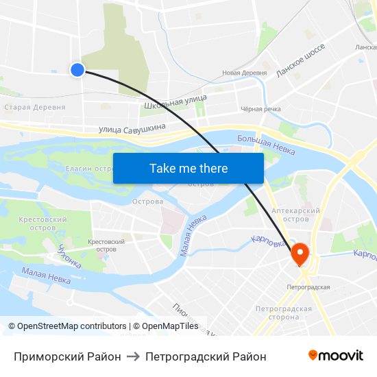 Приморский Район to Петроградский Район map