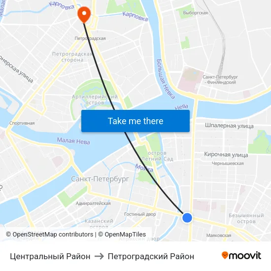 Центральный Район to Петроградский Район map