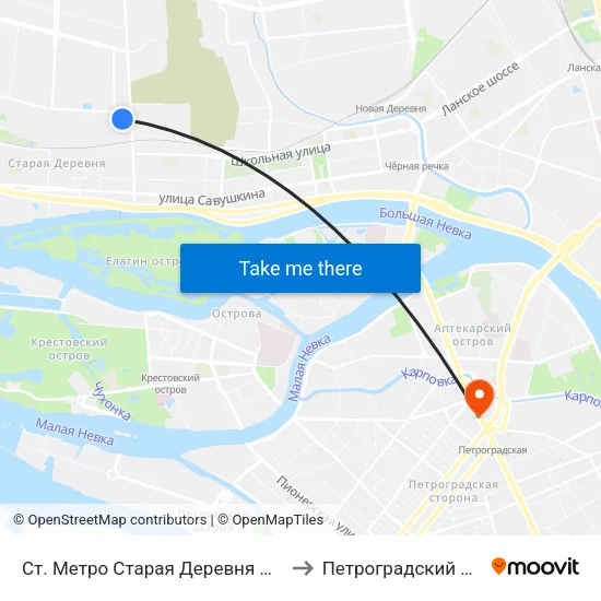 Ст. Метро Старая Деревня Посадка to Петроградский Район map