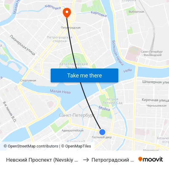 Невский Проспект (Nevskiy Prospekt) to Петроградский Район map