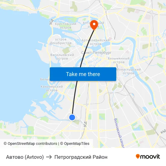 Автово (Avtovo) to Петроградский Район map