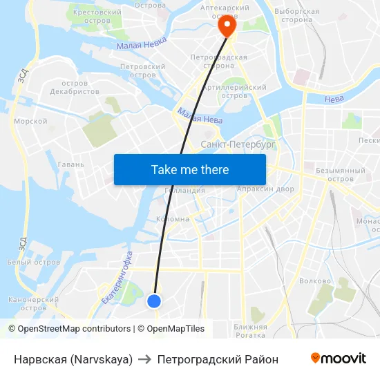 Нарвская (Narvskaya) to Петроградский Район map