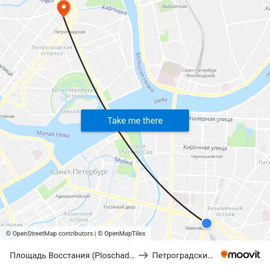 Площадь Восстания (Ploschad' Vosstaniya) to Петроградский Район map