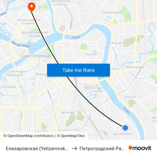 Елизаровская (Yelizarovskaya) to Петроградский Район map