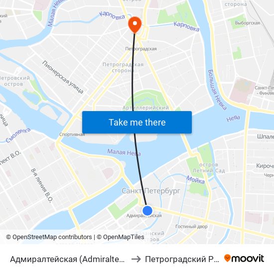 Адмиралтейская (Admiralteyskaya) to Петроградский Район map