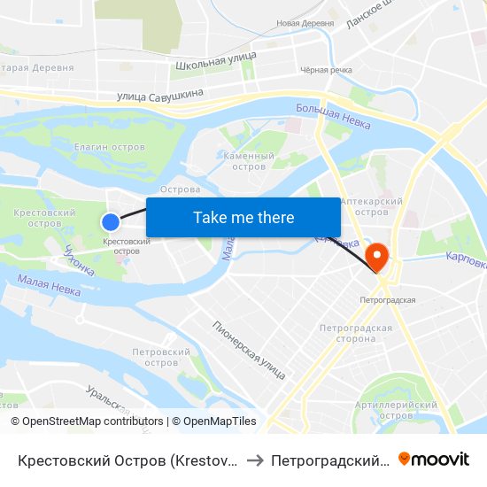 Крестовский Остров (Krestovskiy Ostrov) to Петроградский Район map