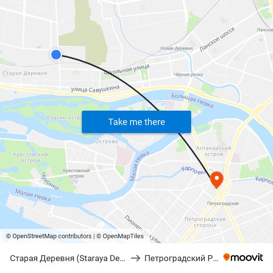 Старая Деревня (Staraya Derevnya) to Петроградский Район map