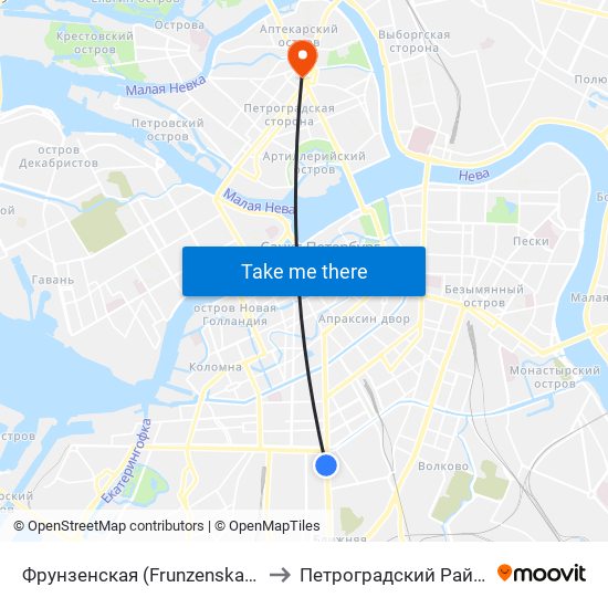 Фрунзенская (Frunzenskaya) to Петроградский Район map