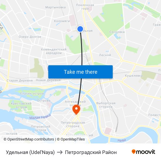 Удельная (Udel'Naya) to Петроградский Район map