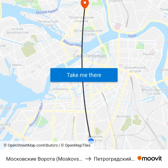 Московские Ворота (Moskovskiye Vorota) to Петроградский Район map