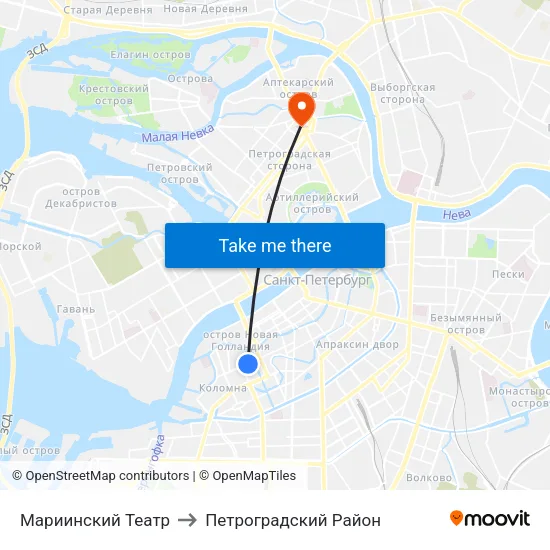 Мариинский Театр to Петроградский Район map