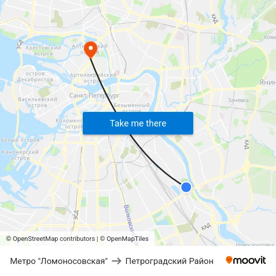 Метро "Ломоносовская" to Петроградский Район map
