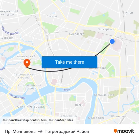 Пр. Мечникова to Петроградский Район map