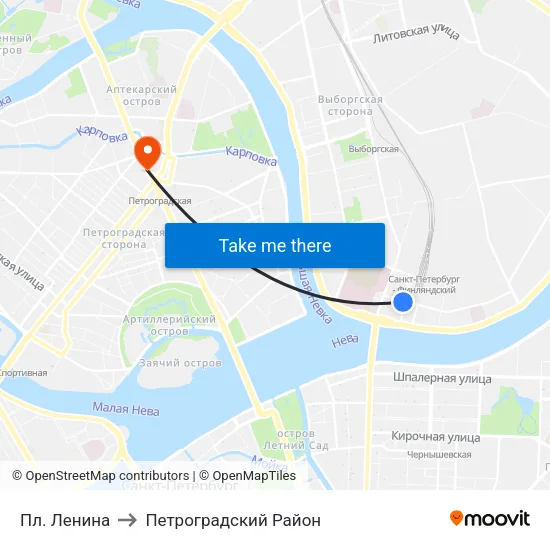 Пл. Ленина to Петроградский Район map