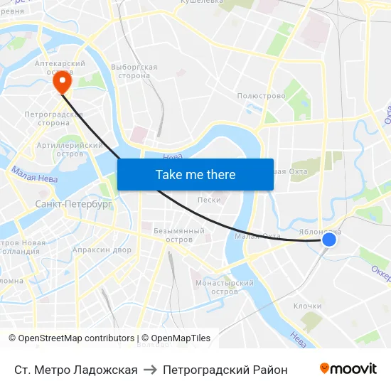 Ст. Метро Ладожская to Петроградский Район map