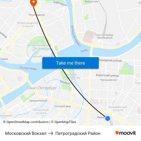 Московский Вокзал to Петроградский Район map