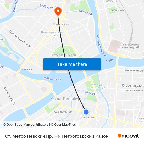 Ст. Метро Невский Пр. to Петроградский Район map