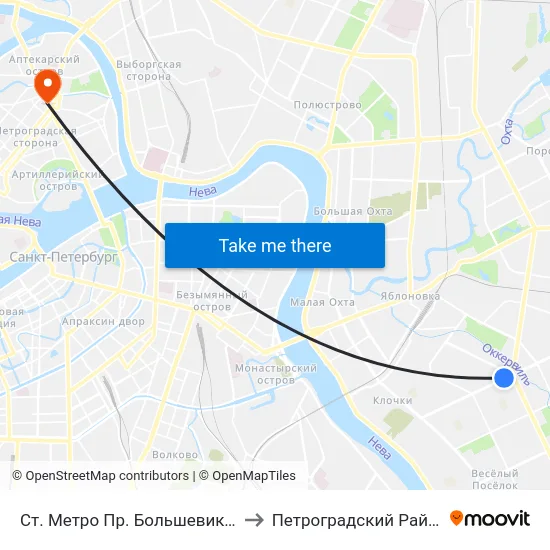 Ст. Метро Пр. Большевиков to Петроградский Район map