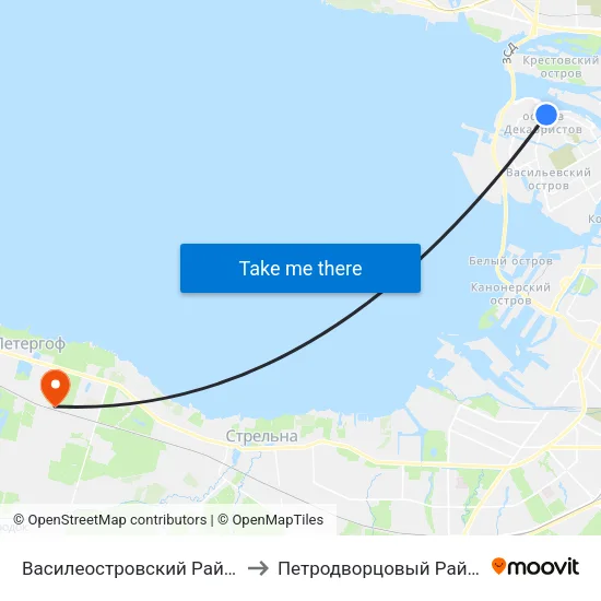 Василеостровский Район to Петродворцовый Район map
