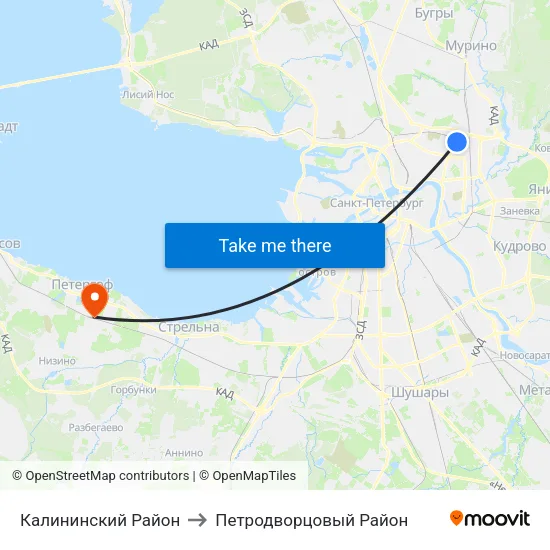 Калининский Район to Петродворцовый Район map