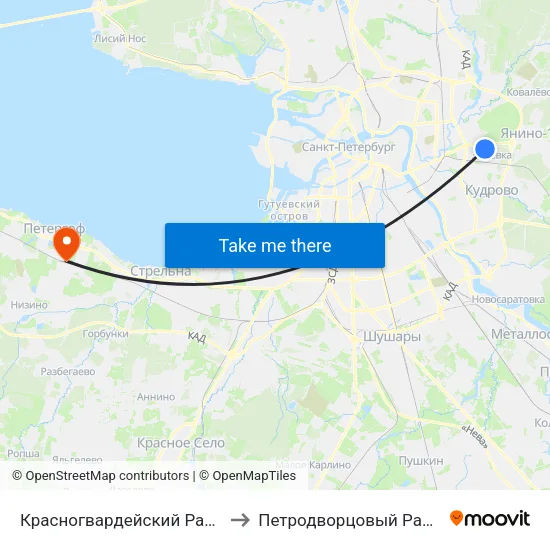 Красногвардейский Район to Петродворцовый Район map