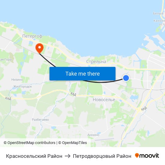 Красносельский Район to Петродворцовый Район map