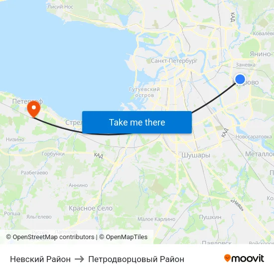Невский Район to Петродворцовый Район map