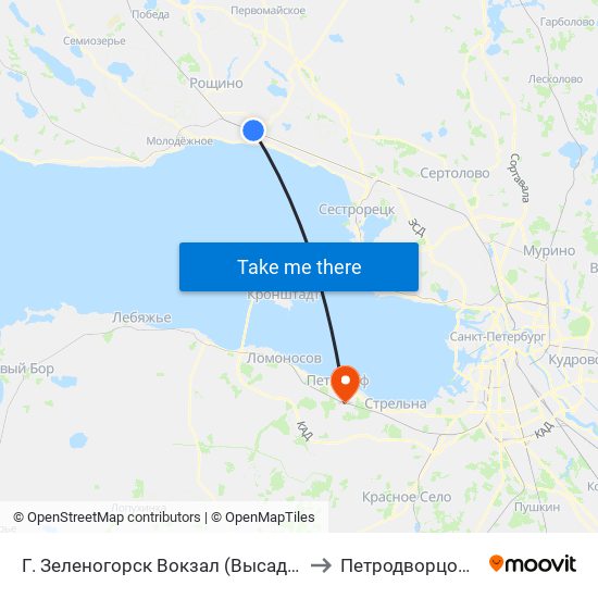 Г. Зеленогорск Вокзал (Высадки И Посадки Нет) to Петродворцовый Район map