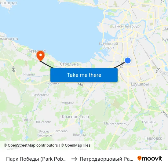 Парк Победы (Park Pobedy) to Петродворцовый Район map