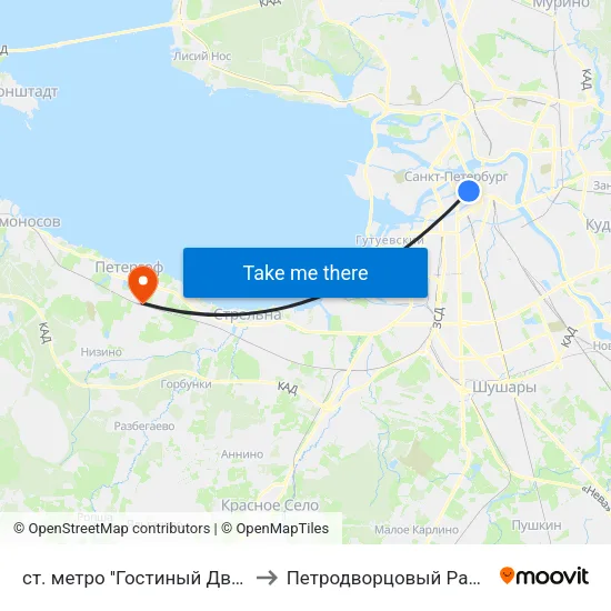 ст. метро ''Гостиный Двор'' to Петродворцовый Район map