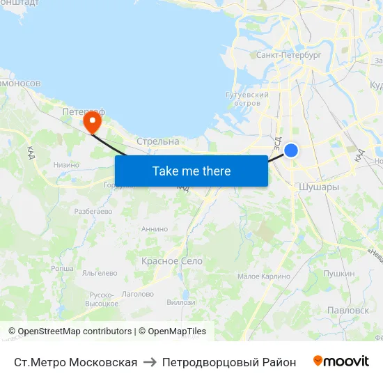 Ст.Метро Московская to Петродворцовый Район map