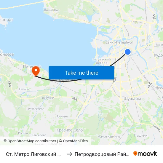 Ст. Метро Лиговский Пр. to Петродворцовый Район map