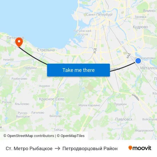 Ст. Метро Рыбацкое to Петродворцовый Район map
