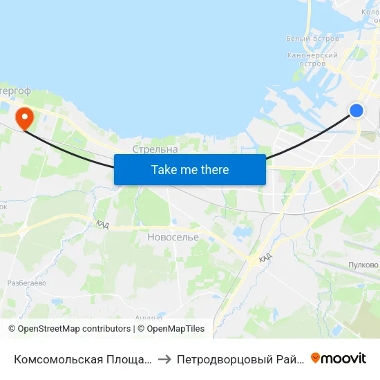 Комсомольская Площадь to Петродворцовый Район map