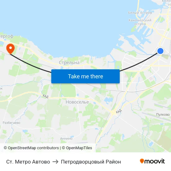 Ст. Метро Автово to Петродворцовый Район map
