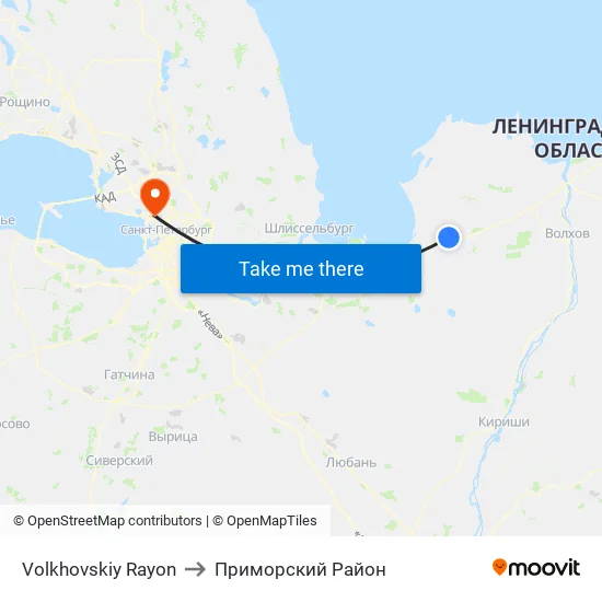 Volkhovskiy Rayon to Приморский Район map