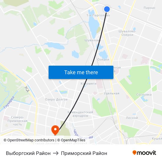 Выборгский Район to Приморский Район map