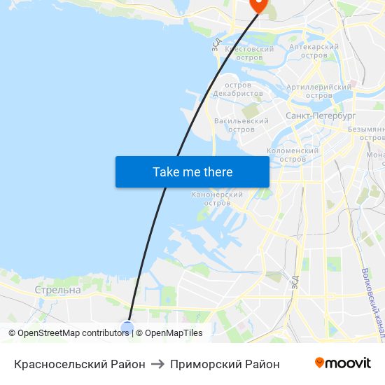 Красносельский Район to Приморский Район map