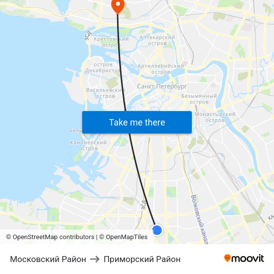 Московский Район to Приморский Район map