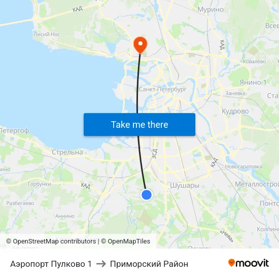 Аэропорт Пулково 1 to Приморский Район map