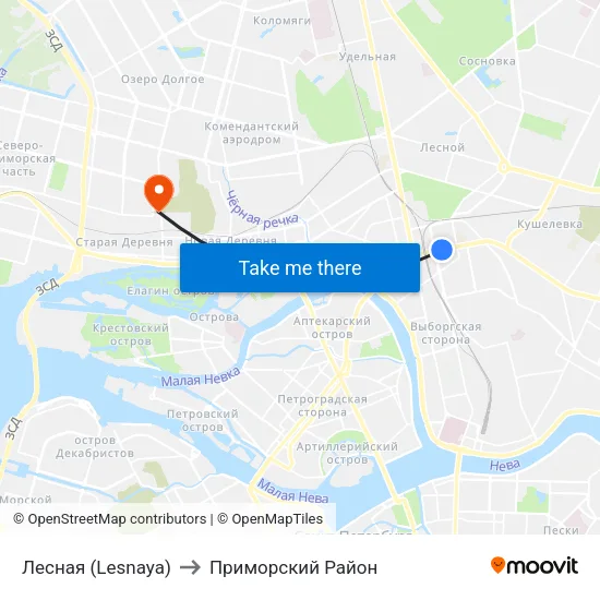 Лесная (Lesnaya) to Приморский Район map