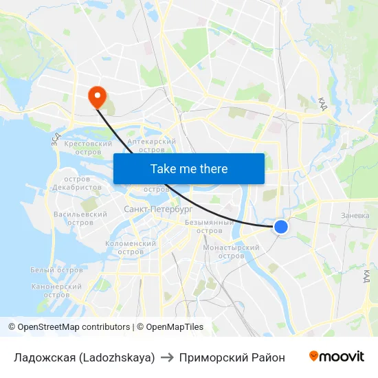 Ладожская (Ladozhskaya) to Приморский Район map