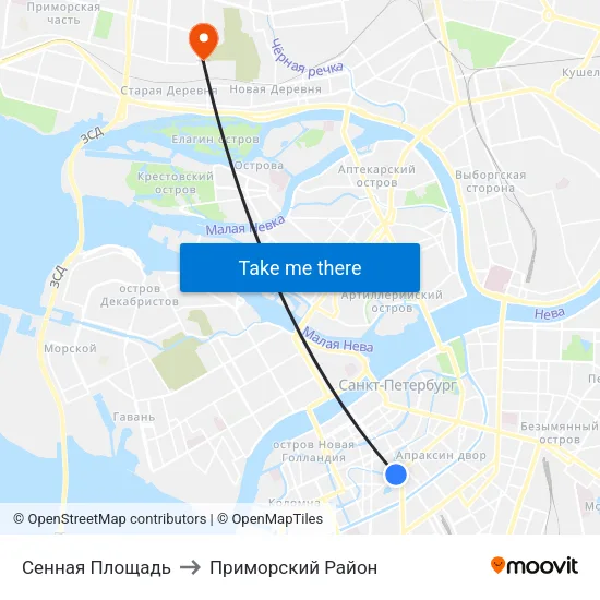 Сенная Площадь to Приморский Район map
