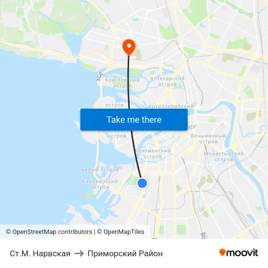 Ст.М. Нарвская to Приморский Район map