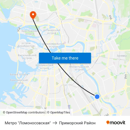 Метро "Ломоносовская" to Приморский Район map