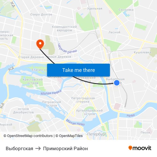 Выборгская to Приморский Район map